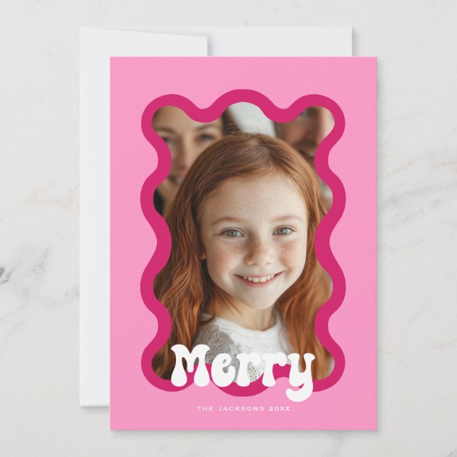 Frohe Weihnachten Pink Scallop Wave Holiday Design (Vorderseite)