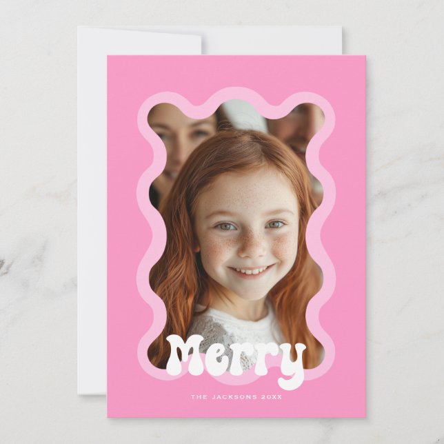 Frohe Weihnachten Pink Scallop Wave Holiday Design (Vorderseite)