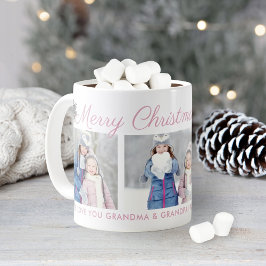 Frohe Weihnachten Pink Script Custom Foto Collage Kaffeetasse