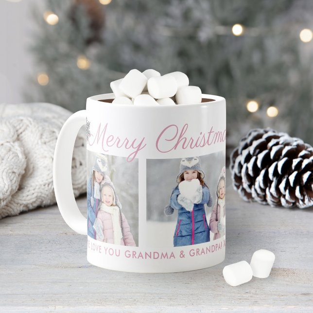Frohe Weihnachten Pink Script Custom Foto Collage Kaffeetasse (Von Creator hochgeladen)