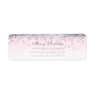 Frohe Weihnachten Pink Silver Stars Snow Confetti