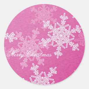 Frohe Weihnachten Pink Snowflake Minimalistisches Runder Aufkleber
