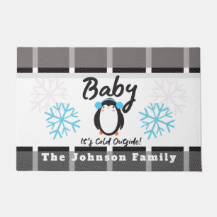 Frohe Weihnachten Pink Snowflakes Penguin Familie Fußmatte
