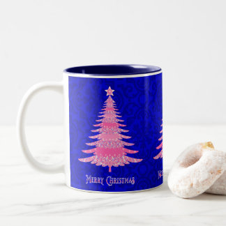 Frohe Weihnachten Pink Tree Sparkle Schneeflocken Zweifarbige Tasse
