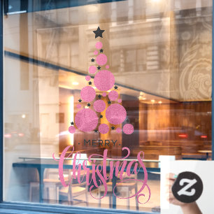 Frohe Weihnachten Pink Tree Stars Urlaub Fensteraufkleber