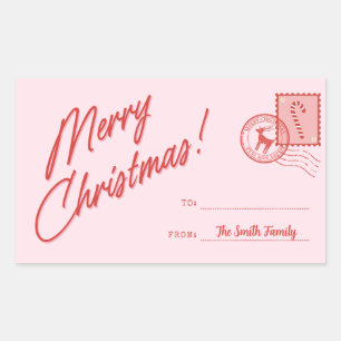 Frohe Weihnachten Pink und Rot Retro Anpassbar  Rechteckiger Aufkleber