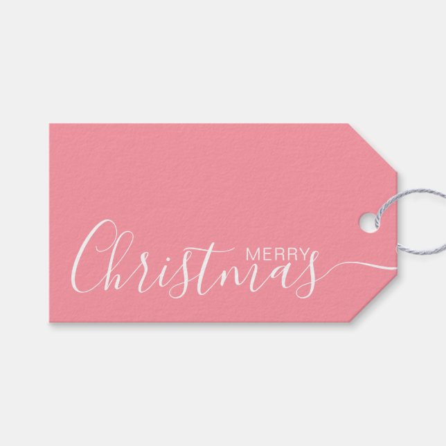 Frohe Weihnachten Pink White Minimalistisch Geschenkanhänger (Vorderseite (Horizontal))