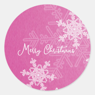 Frohe Weihnachten Pink White Snowflake Minimalisti Runder Aufkleber