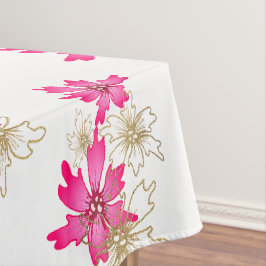 Frohe Weihnachten pinkfarbene Poinsettia und golde Tischdecke