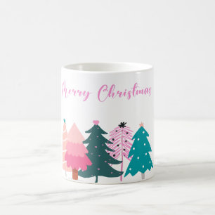 Frohe Weihnachten pinkfarbene Weihnachtsbäume Tass Kaffeetasse