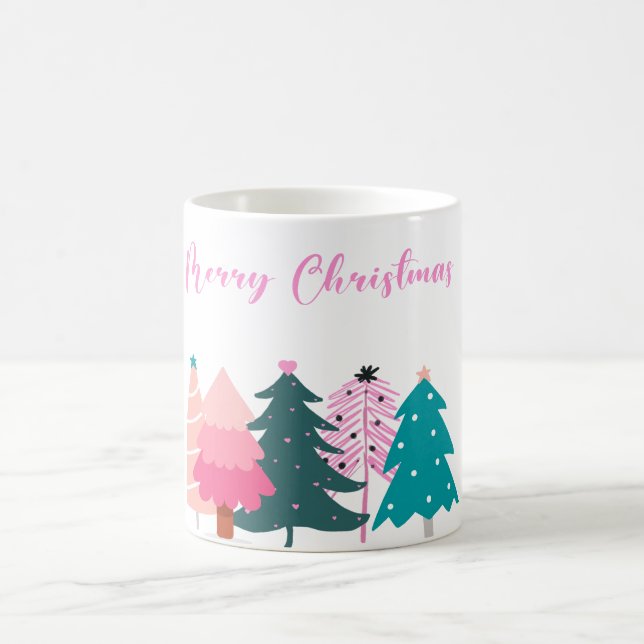 Frohe Weihnachten pinkfarbene Weihnachtsbäume Tass Kaffeetasse (Mittel)