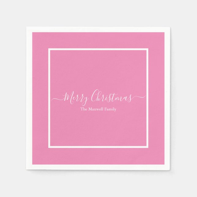 Frohe Weihnachten pinkfarbener Name Serviette (Vorderseite)