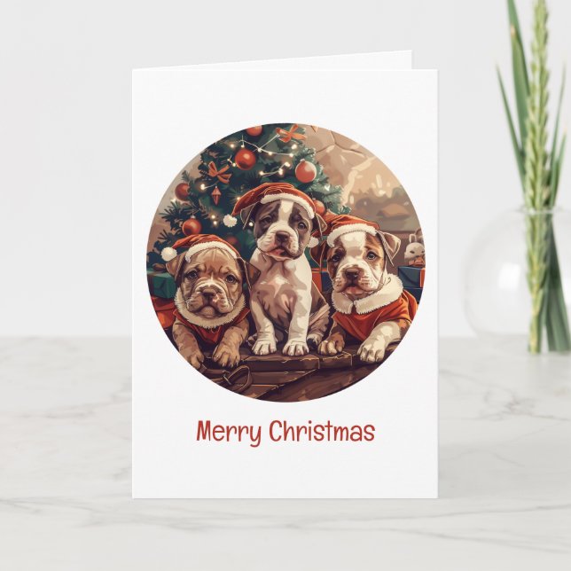 Frohe Weihnachten Pit Bull Welpen Hunde (Vorderseite)