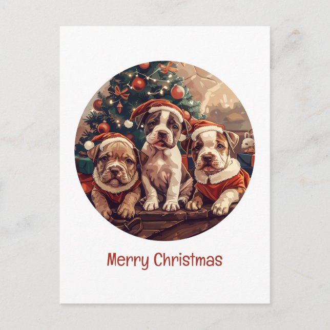Frohe Weihnachten Pit Bull Welpen Hunde (Vorderseite)
