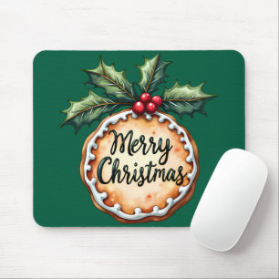 Frohe Weihnachten Plätzchen mit Stechpalmen-Beeren Mousepad