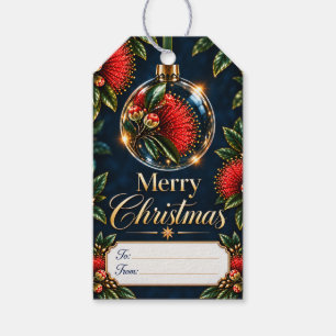 Frohe Weihnachten Pōhutukawa Florales Rotes Orname Geschenkanhänger