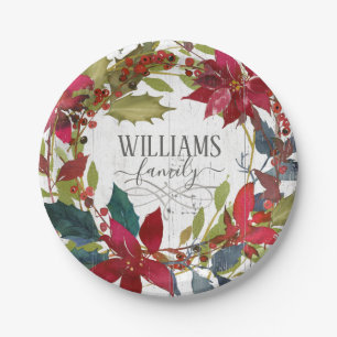 Frohe Weihnachten Poinsettia Aquarell Floral Name Pappteller