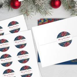 Frohe Weihnachten Poinsettia Botanische Marine Blu Runder Aufkleber