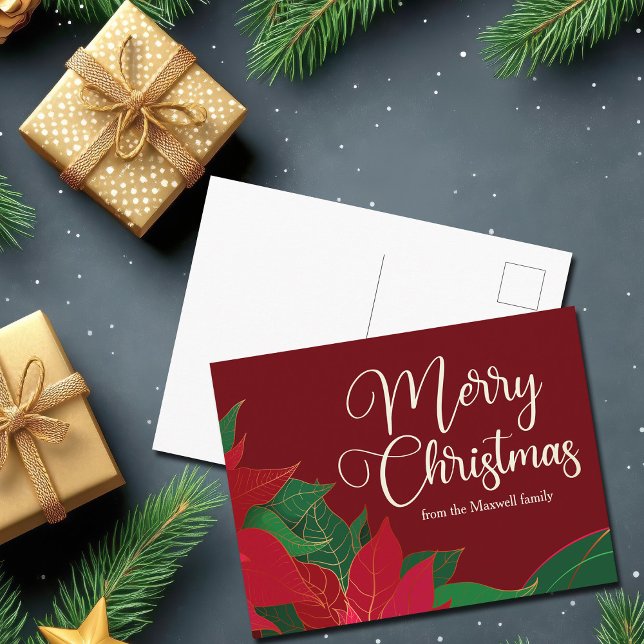 Frohe Weihnachten Poinsettia Elegant Red Custom Postkarte (Von Creator hochgeladen)