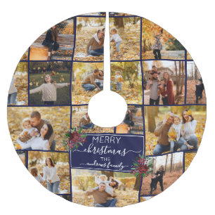 Frohe Weihnachten Poinsettia Familie Foto Collage Polyester Weihnachtsbaumdecke