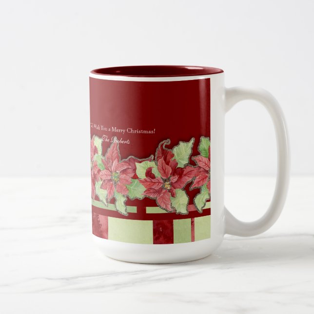 Frohe Weihnachten Poinsettia Personalisierte Gesch Zweifarbige Tasse (Rechts)