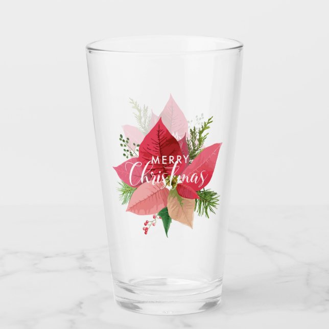 Frohe Weihnachten Poinsettia und Holly Glas (Vorderseite)
