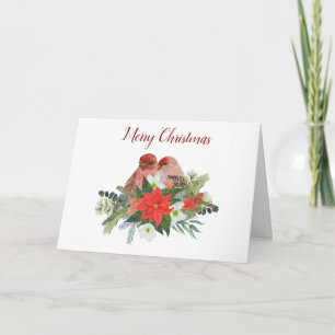 Frohe Weihnachten Poinsettia und zwei rote Vögel Karte