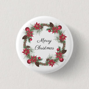 Frohe Weihnachten Poinsettia Wreath Button