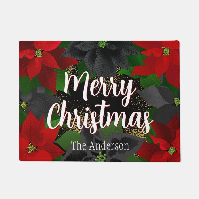Frohe Weihnachten Poinsettias Fußmatte (Vorderseite)