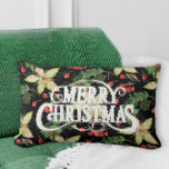 Frohe Weihnachten Poinsettias Holiday Lendenkissen<br><div class="desc">Auf diesem festlichen Kissen,  das in verschiedenen Größen und Stilen erhältlich ist,  finden Sie frohe Weihnachten auf weißem Poinsettias,  Blätter und Beeren auf schwarz. PASSENDE Artikel in unserer Sammlung.</div>