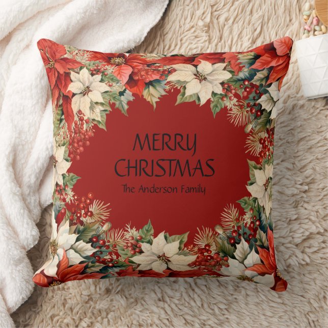 Frohe Weihnachten Poinsettias Kissen (Decke)
