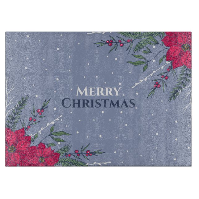 Frohe Weihnachten Poinsettias Schneidebrett (Vorderseite)
