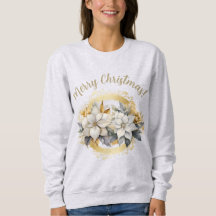 Frohe Weihnachten Poinsettie Weiß & Gold Sweatshir