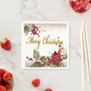 Frohe Weihnachten Pointsettias Papier Napkins Serviette