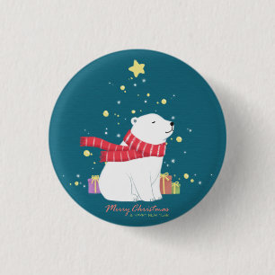 Frohe Weihnachten: Polar Bear Illustration Art Button