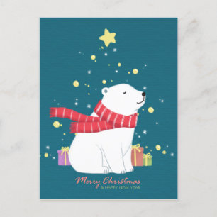 Frohe Weihnachten: Polar Bear Illustration Art Postkarte