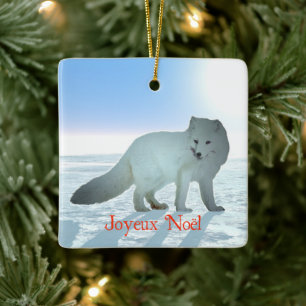 Frohe Weihnachten - Polarfuchs Keramikornament