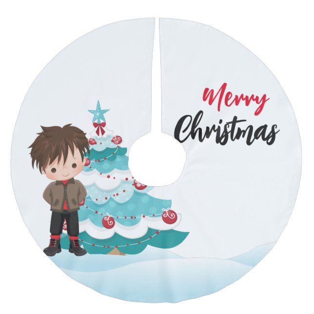 Frohe Weihnachten Polyester Weihnachtsbaumdecke (Vorderseite)