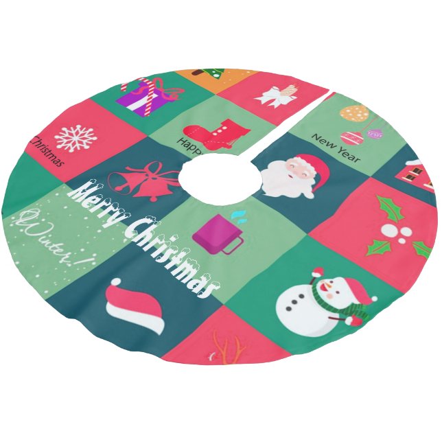 Frohe Weihnachten Polyester Weihnachtsbaumdecke (Schrägansicht)