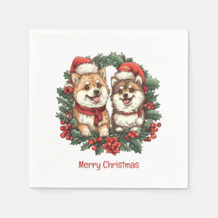 Frohe Weihnachten Pomeranian Hunde Mistelzweig Kra Serviette