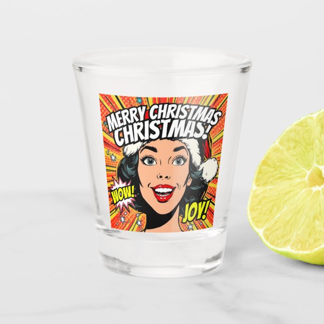 Frohe Weihnachten Pop-Art-Shotglas Schnapsglas (Vorderseite)