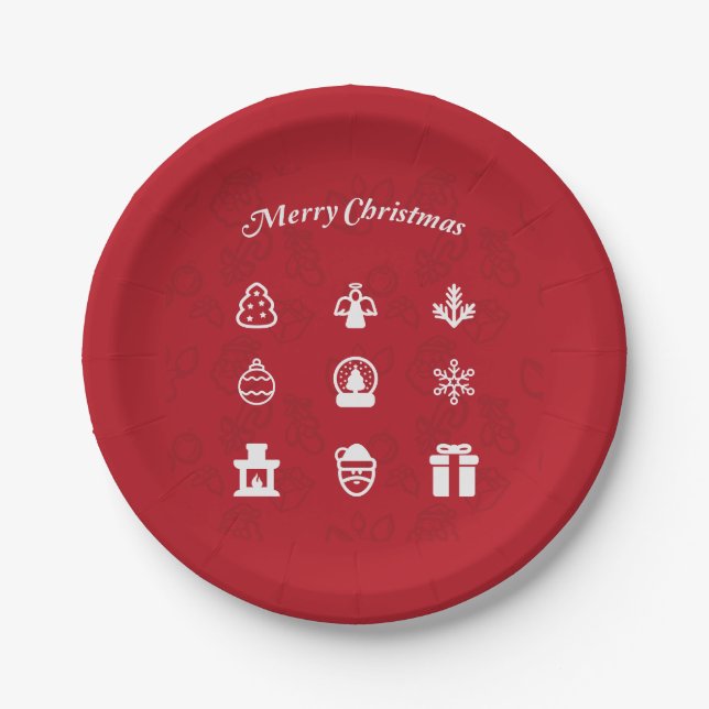 Frohe Weihnachten Popular Icons Set Pappteller (Vorderseite)