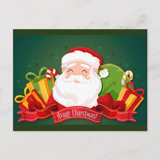 Frohe Weihnachten Postkarte (Illustration of Santa Claus with a white beard and red hat!)
