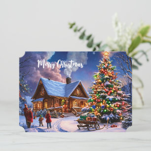 Frohe Weihnachten Postkarte Gemütliche Schneehütte