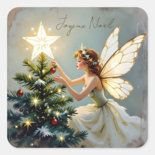 Frohe Weihnachten   Pretty Fairy Christmas Quadratischer Aufkleber