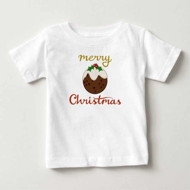 Frohe Weihnachten+Pudding Design Baby T-shirt (Vorderseite)