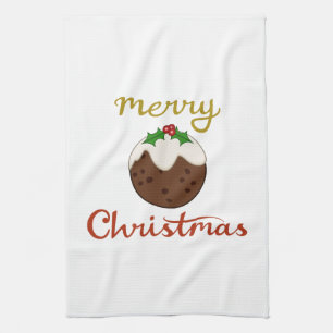 Frohe Weihnachten+Pudding Design Geschirrtuch