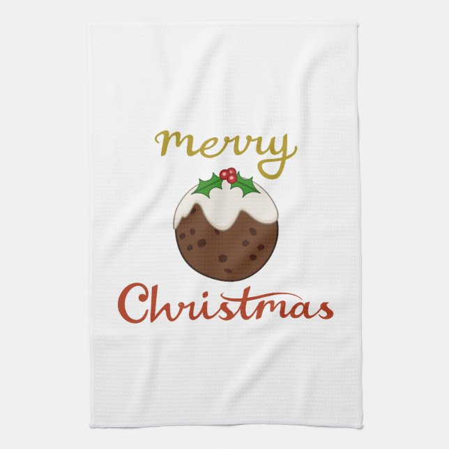 Frohe Weihnachten+Pudding Design Geschirrtuch (Vertikal)