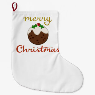 Frohe Weihnachten+Pudding Design Großer Weihnachtsstrumpf