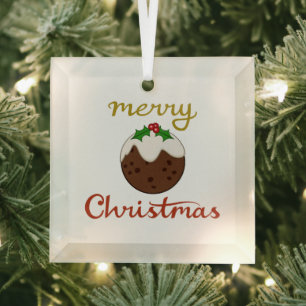 Frohe Weihnachten+Pudding Design Ornament Aus Glas